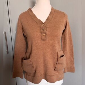 Tory Burch Tan V-Neck Sweater 100% Merino Wool